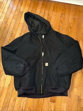 Carhartt Iconic J140 Black Hooded Insulated Quilted Work Jacket